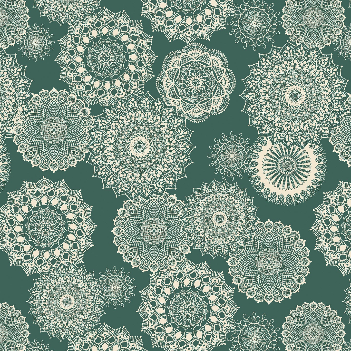 White lace patterns on a green background