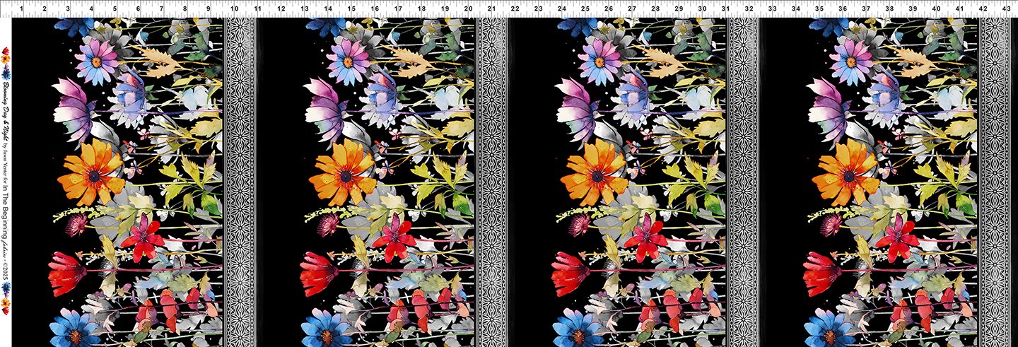 Blooming Day & Night - Border - Black