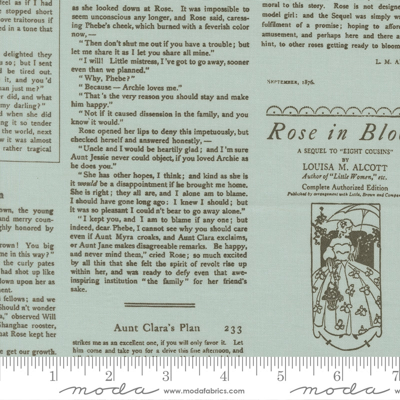 Textual excerpt with a fabric swatch and ruler at the bottom