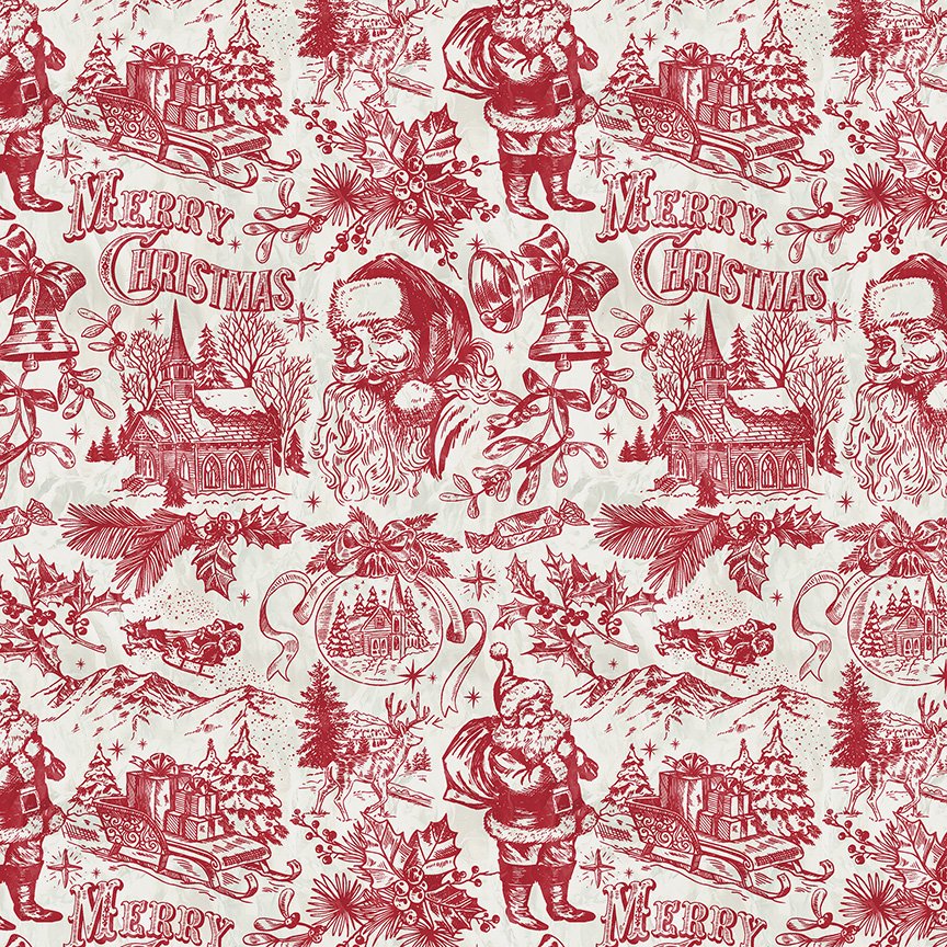 Jolly Christmas - Santa Toile - Ivory Red
