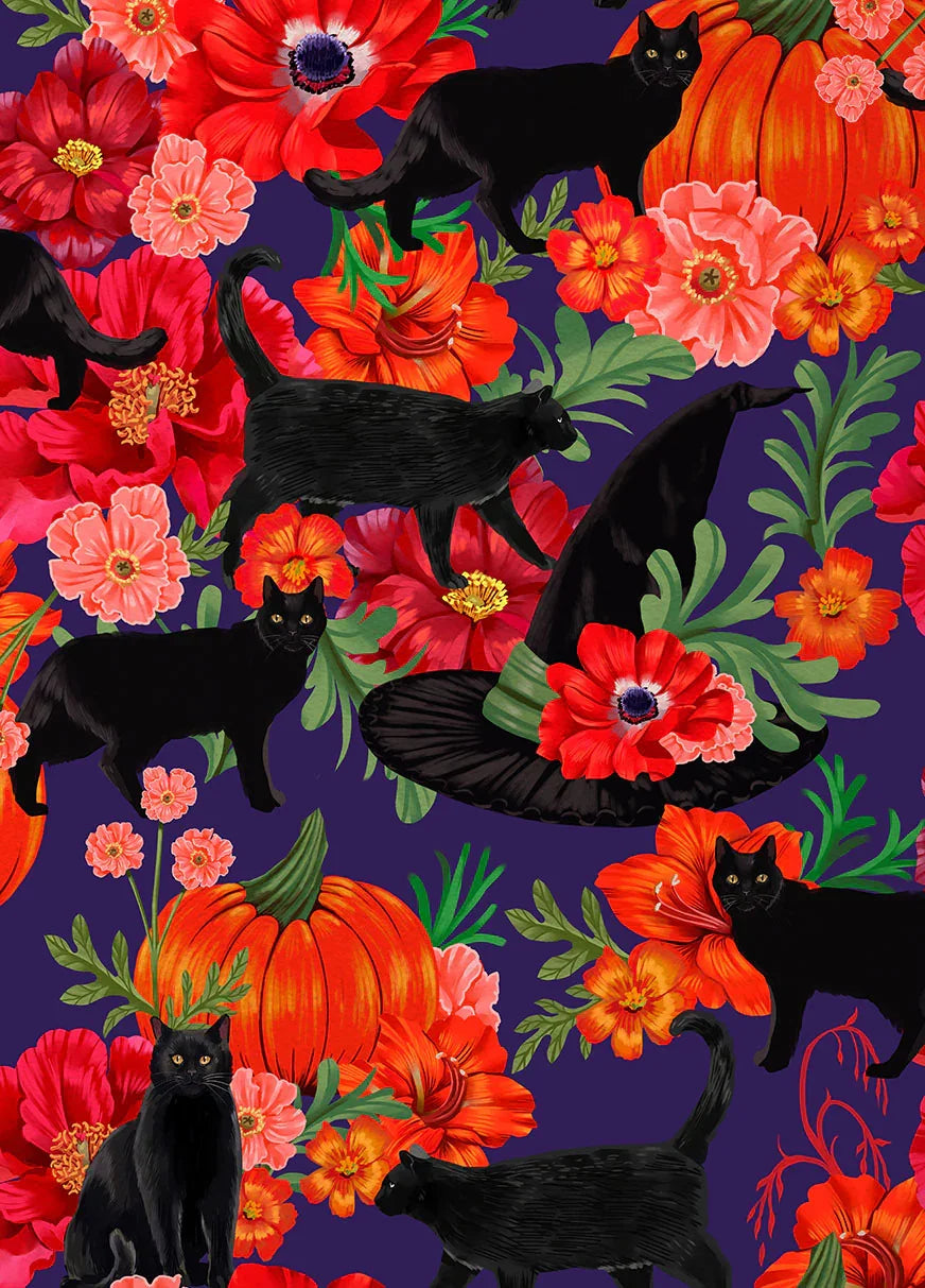 Black Cat Witch Hat - Purple