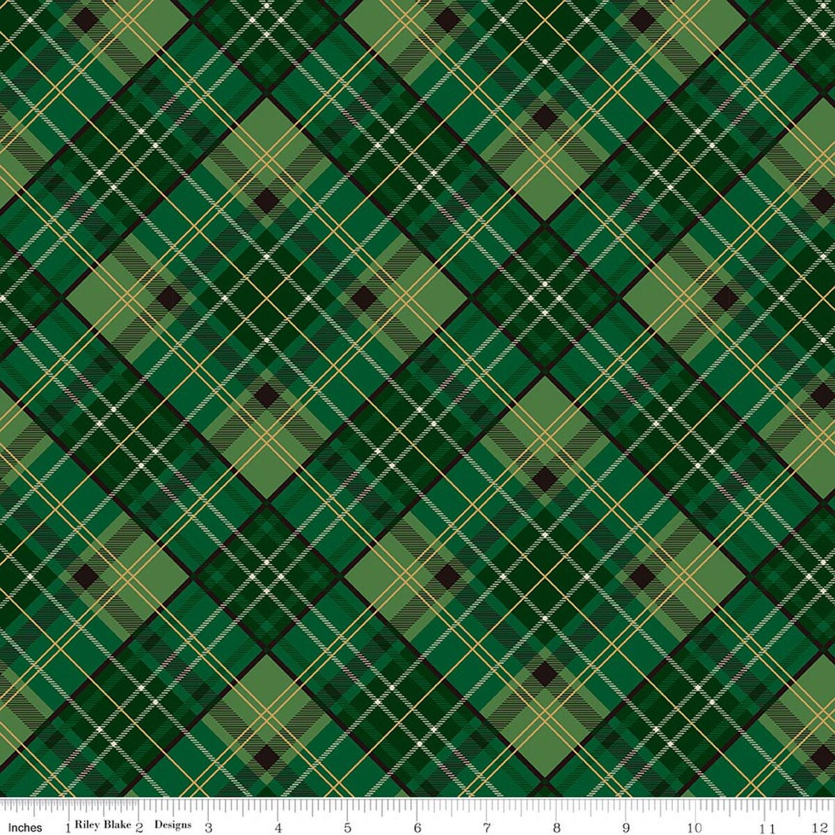 Poinsettias at Christmas - Plaid - Green Foil