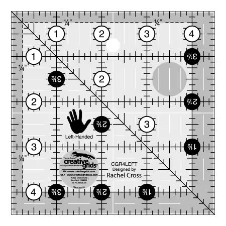 Creative Grids Left Handed 4-1/2" Square Ruler