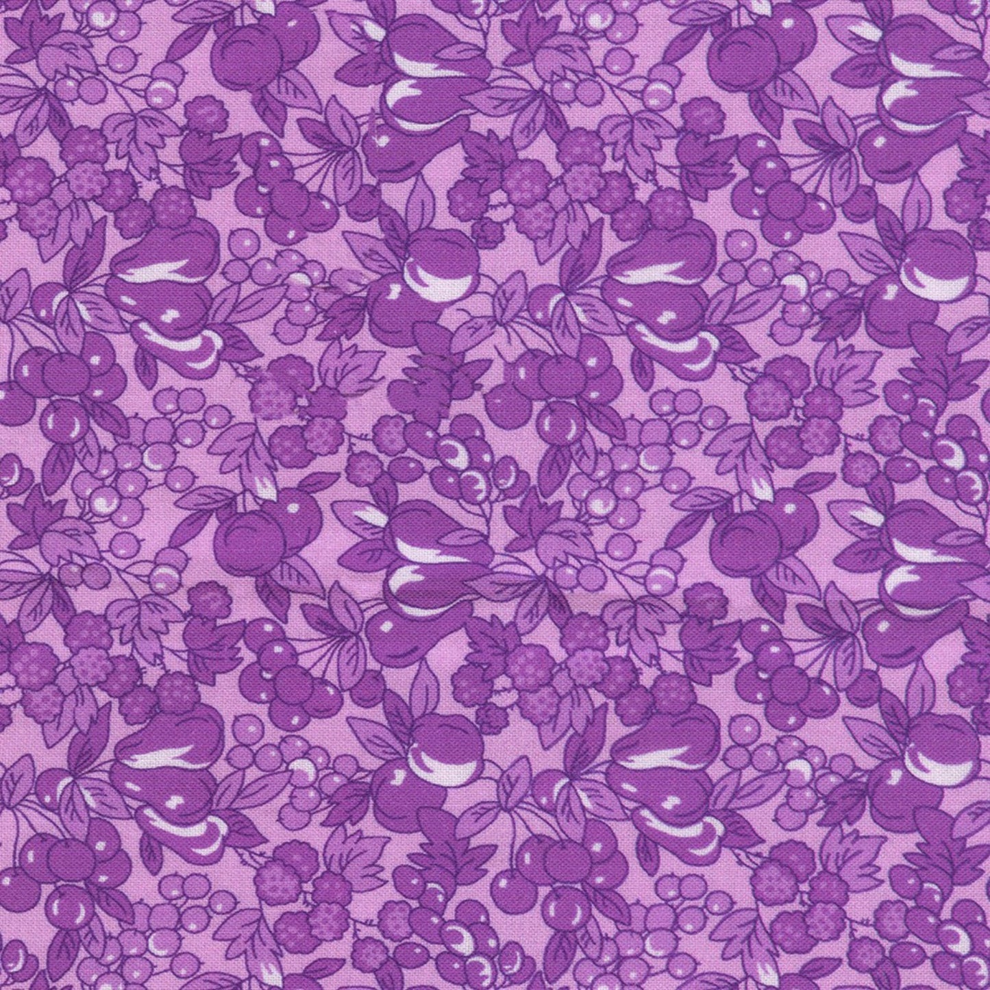 Purple floral and fruit pattern on a pink background