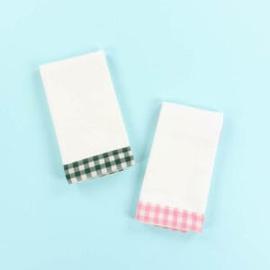 Pink & Green Gingham Trimmed Tea Towel Blank