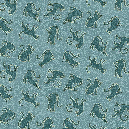 Pattern of green cats on a green background