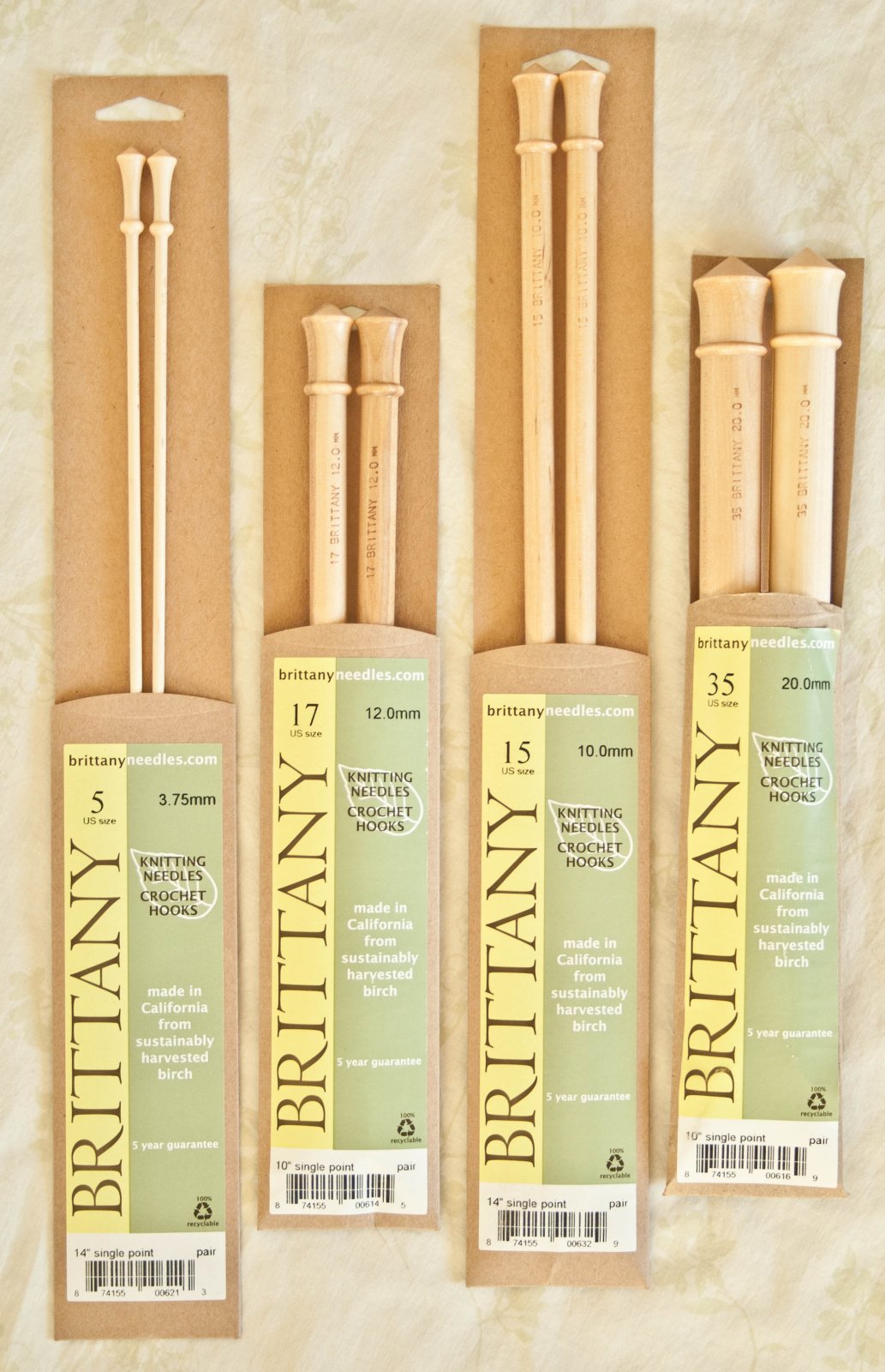 Birch 10" Knitting Needles - Single Point - Size 9