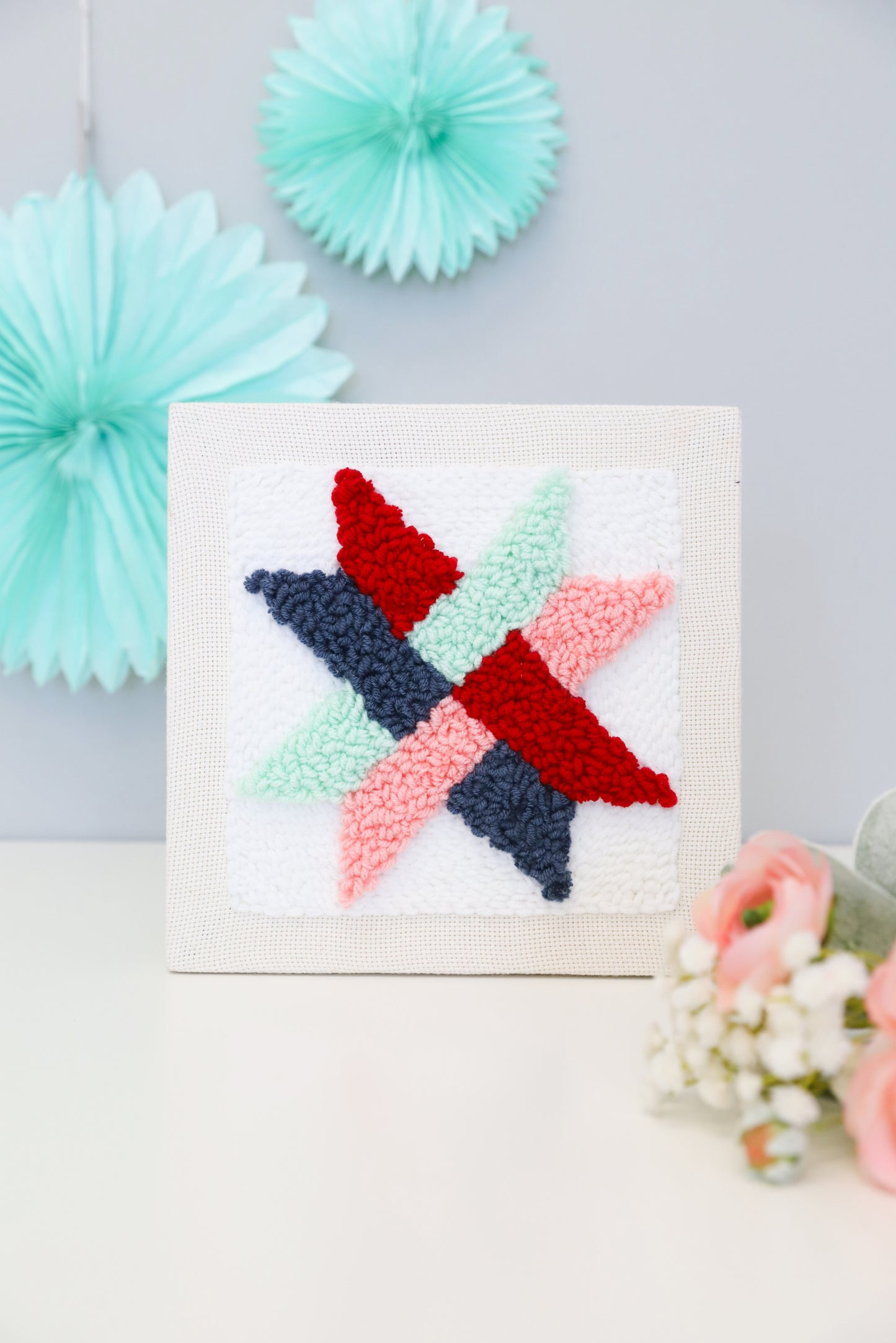 Pre-Order - Punch Needle Kit - Woven Star Block