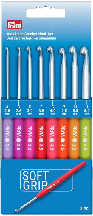 Soft Grip Crochet Hook Set 8pc A B C E G 7 H J