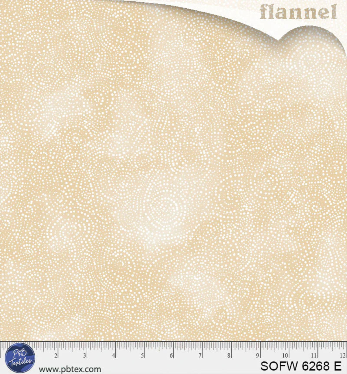 Beige flannel fabric with a ruler at the bottom for scale.