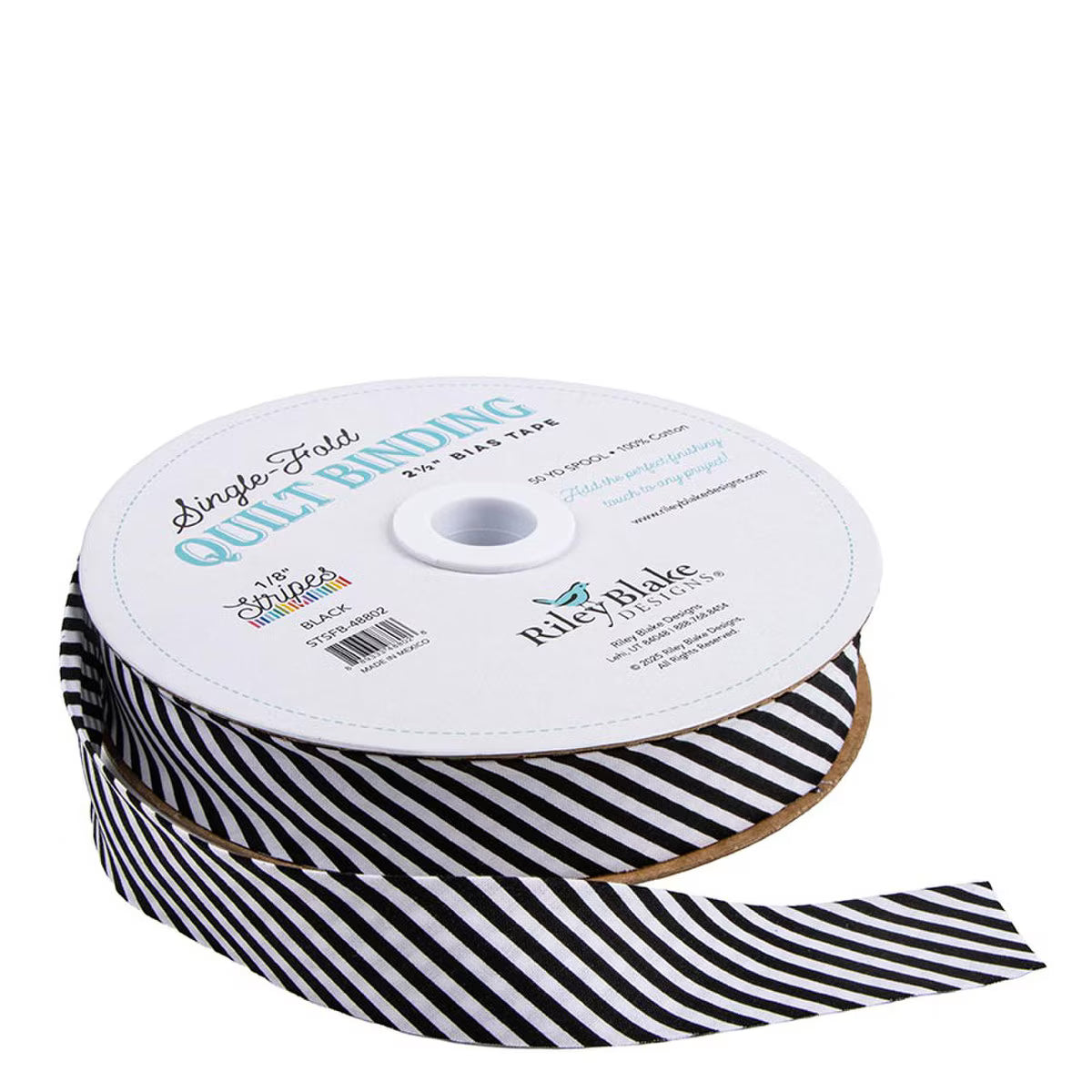 Single Fold Binding - 1/8" Bias Stripe - Black and White