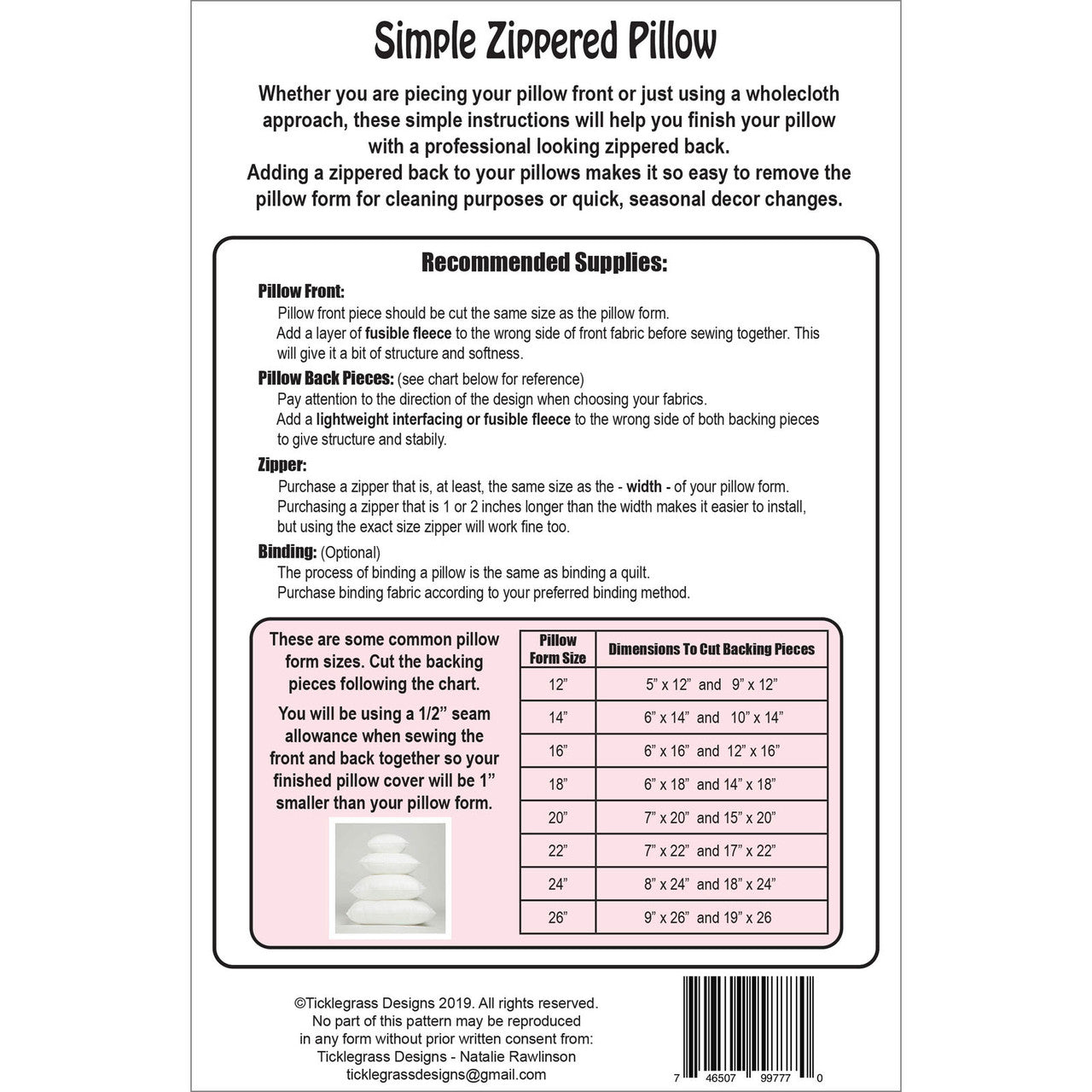 Simple Zippered Pillow Fabric Kit - WWSH