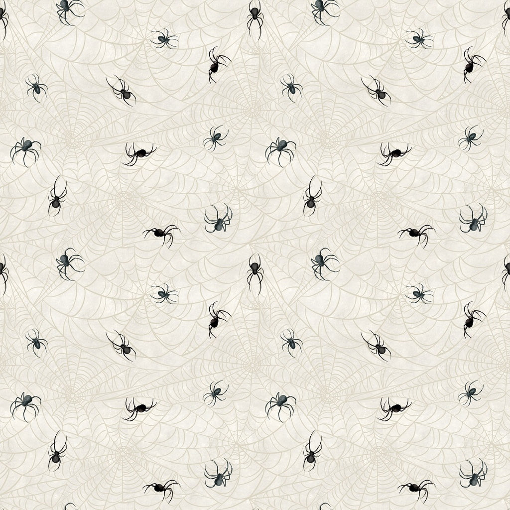 Pattern of black spiders on a beige background