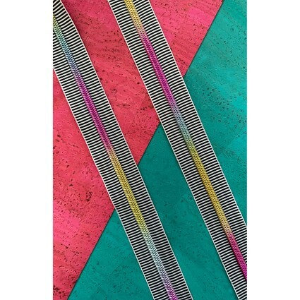 Zipper Tape with Rainbow Teeth - Black Stripe