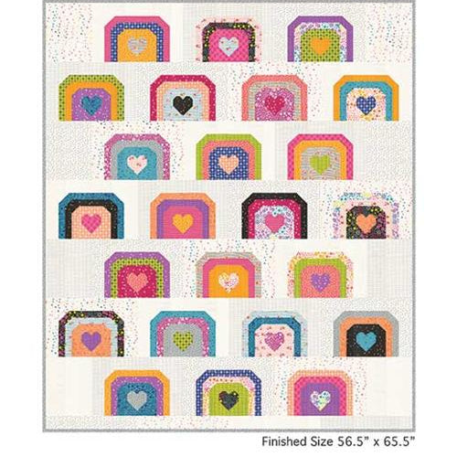 A quilt pattern cover titled "Bright Hope" showing a grid of colorful quilt blocks with heart motifs on a white background. Text includes "Fat Quarter Friendly".