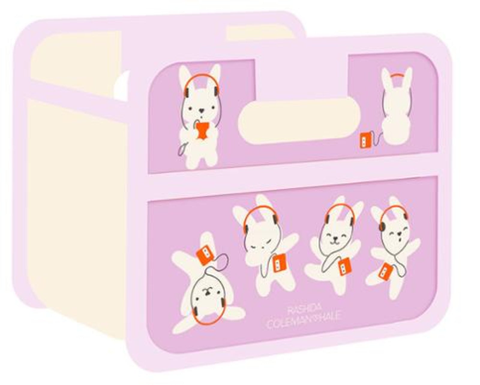 Pink packaging with cartoon characters on a white background