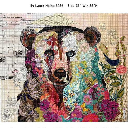 Colorful bear artwork with floral patterns, titled 'the bear' by Laura Heine, 2026.