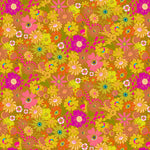 Pattern of colorful flowers on a pink background