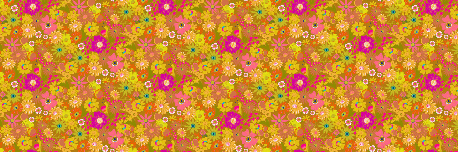 Pattern of colorful flowers on a pink background