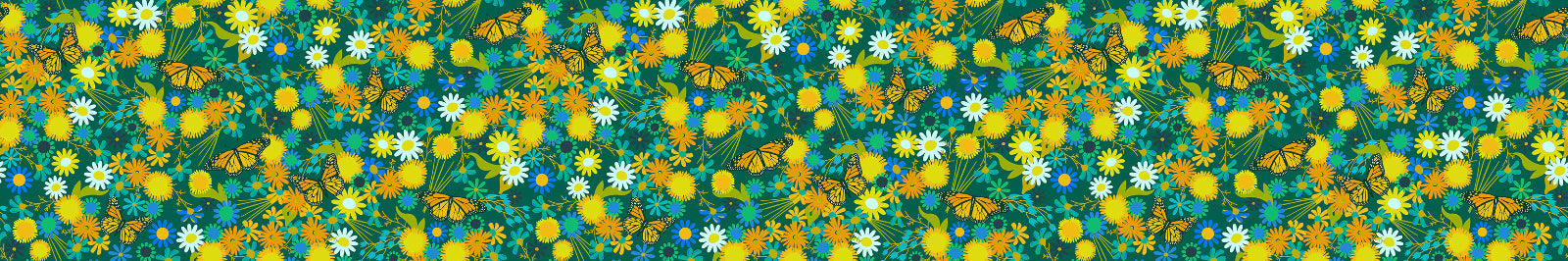 Pattern of butterflies and flowers on a blue background