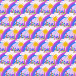 Colorful wavy pattern with blue, yellow, and pink hues