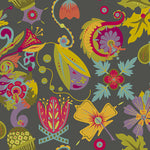 Colorful floral and abstract pattern on a dark background