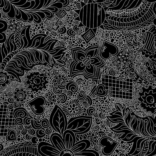 108" Wideback - Doodle Floral - Jet