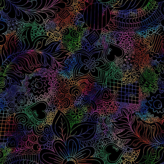 108" Wideback - Doodle Floral - Prism