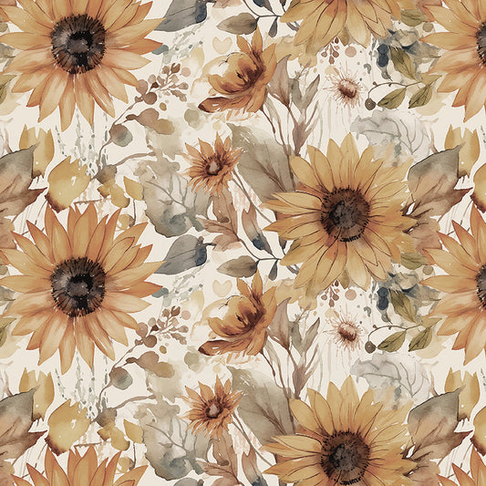 108" Wideback - Evening on the Prairie - Watercolor Sunflowers - Cream