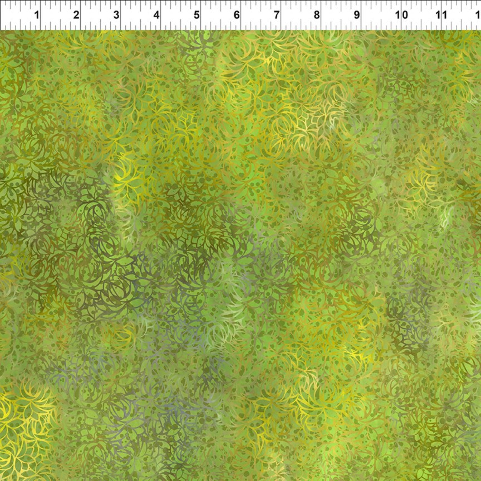 Green fabric pattern with a floral design on a textured background