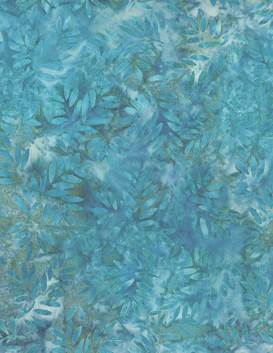 Desert Blossom Batik - Leaves - Aqua Blue