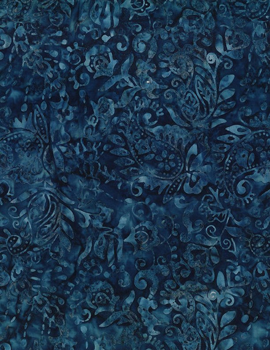 Desert Blossom Batik - Paisley & Flowers - Navy Blue