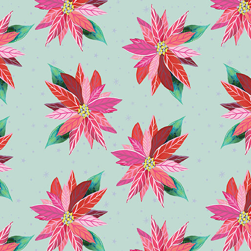 Magical Season - Painterly Poinsettia - Light Turquoise