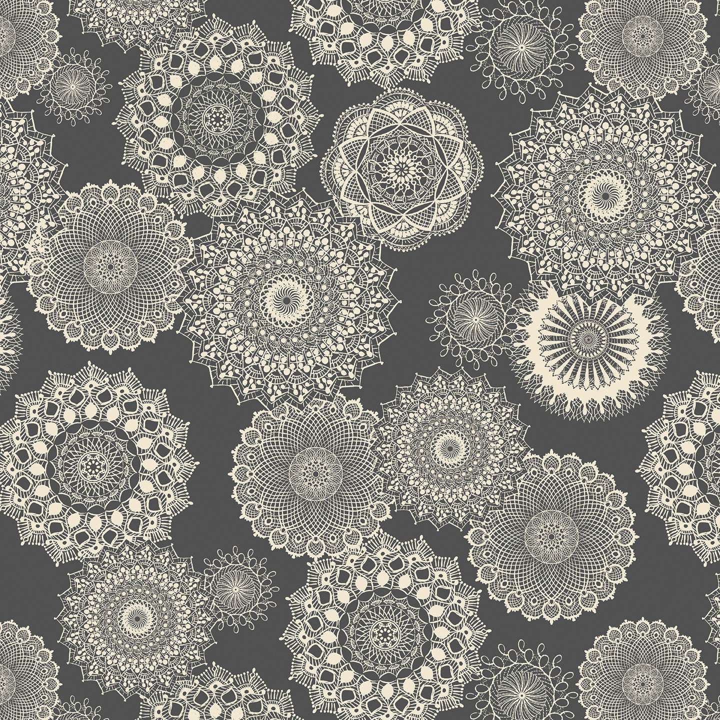 White lace patterns on a dark grey background