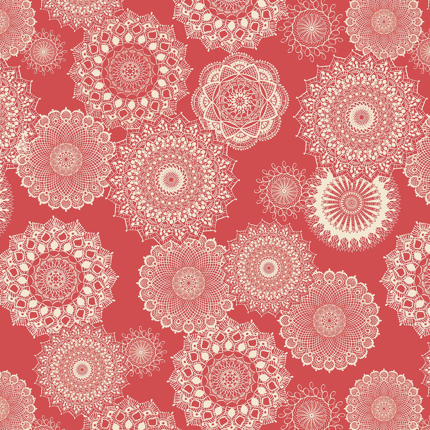 White lace patterns on a red background