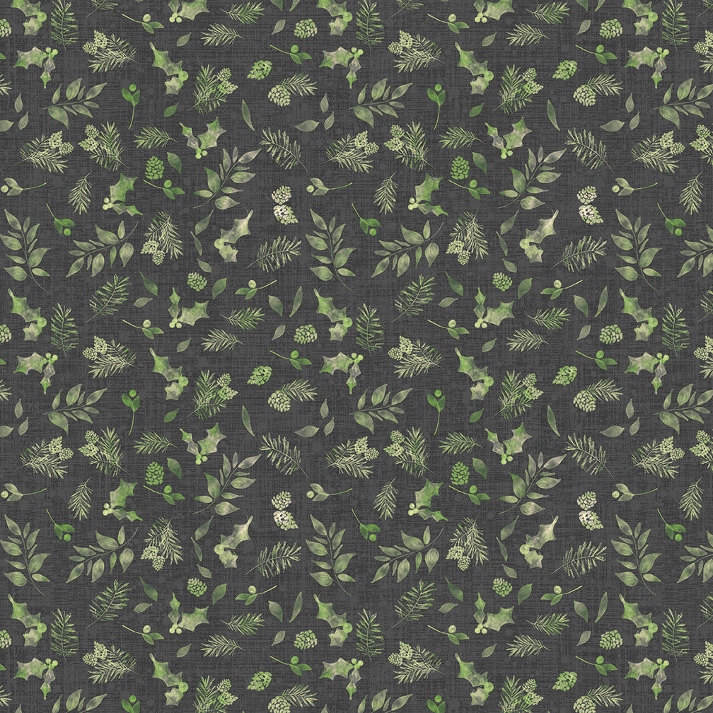 Pattern of green leaves on a dark background