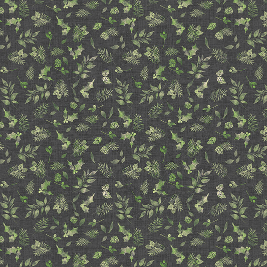 Pattern of green leaves on a dark background