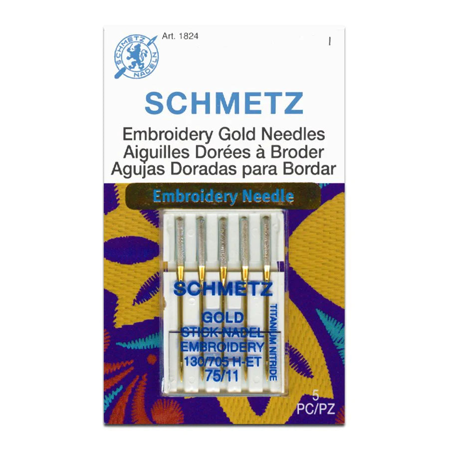 Schmetz Gold Titanium Embroidery Needles 11/75