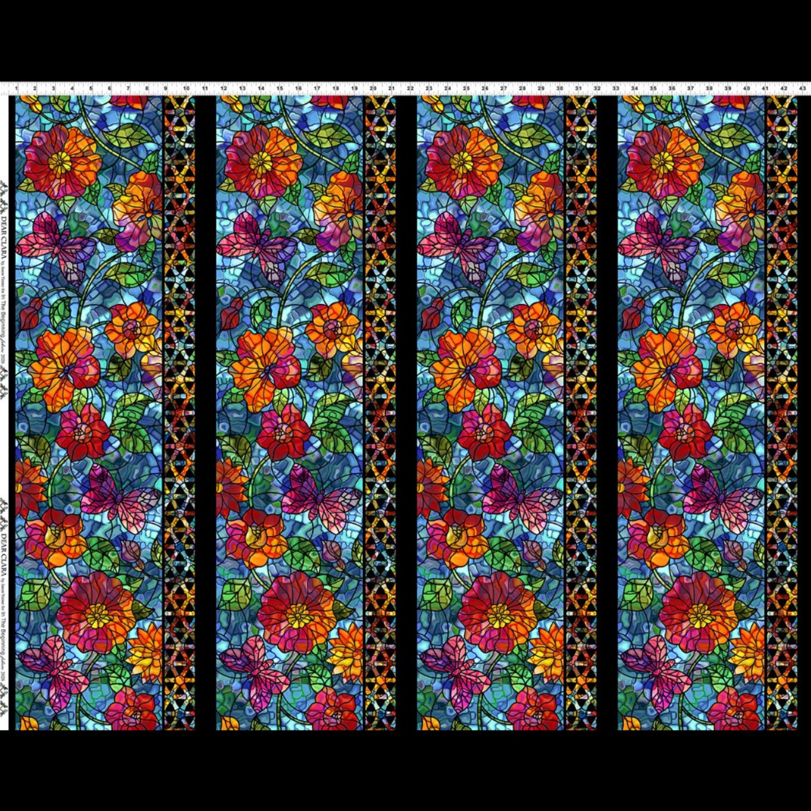 Colorful floral pattern fabric with black border