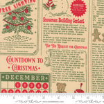 Christmas-themed fabric with countdown to Christmas design, tree, snowman, and gingerbread man.