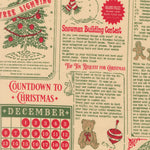 Vintage-style Christmas-themed poster with countdown calendar, tree, and snowman building contest text.