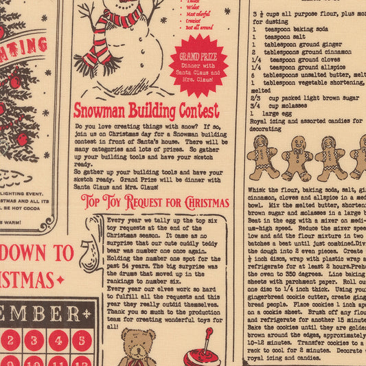 Vintage-style Christmas-themed page with snowman, gingerbread men, and countdown to Christmas text.