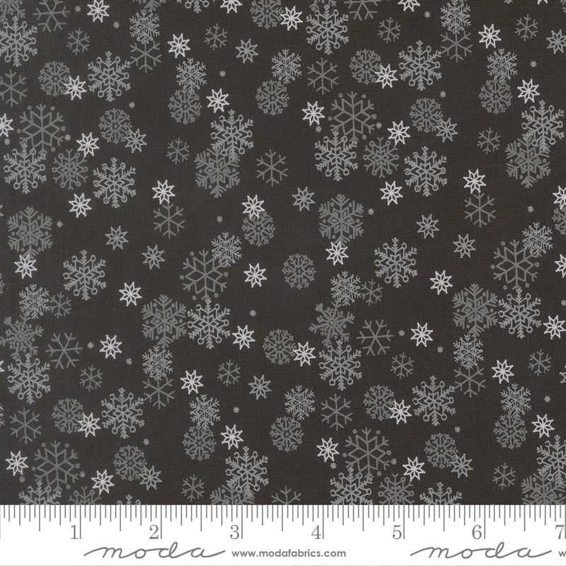 Pattern of snowflakes on a dark background with ruler for scale
