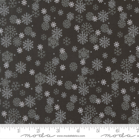 Pattern of snowflakes on a dark background with ruler for scale
