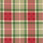 Plaid pattern with red, green, and brown colors on a fabric background