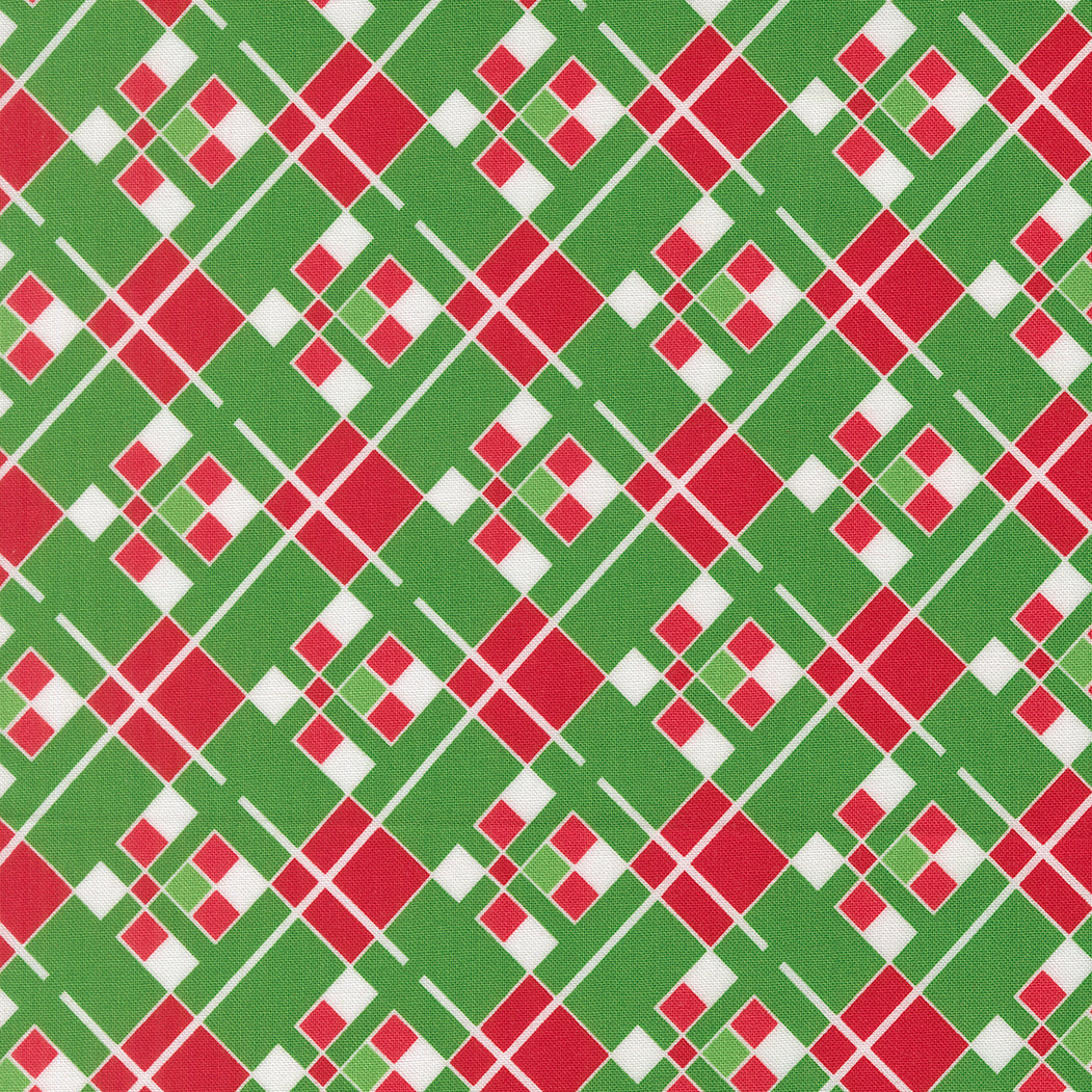 Plaid pattern with red, green, and white squares 