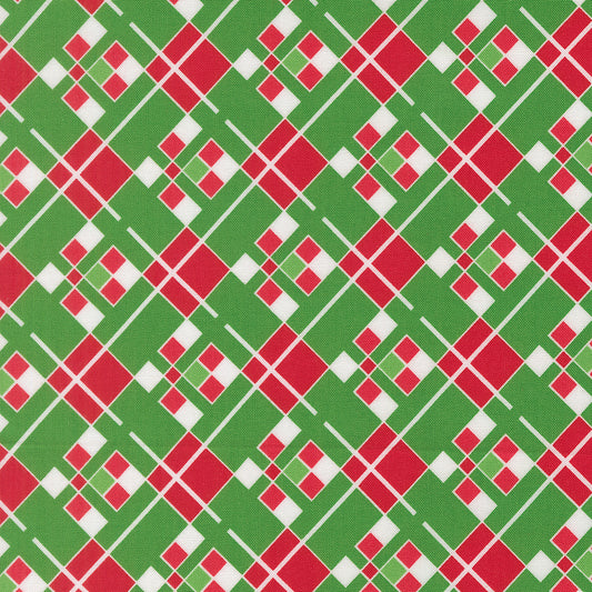 Plaid pattern with red, green, and white squares 
