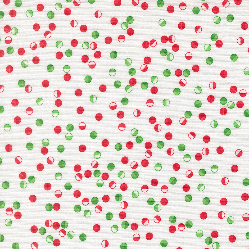 Pattern of red and green polka dots on a white background