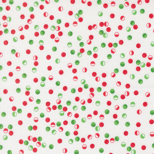 Pattern of red and green polka dots on a white background
