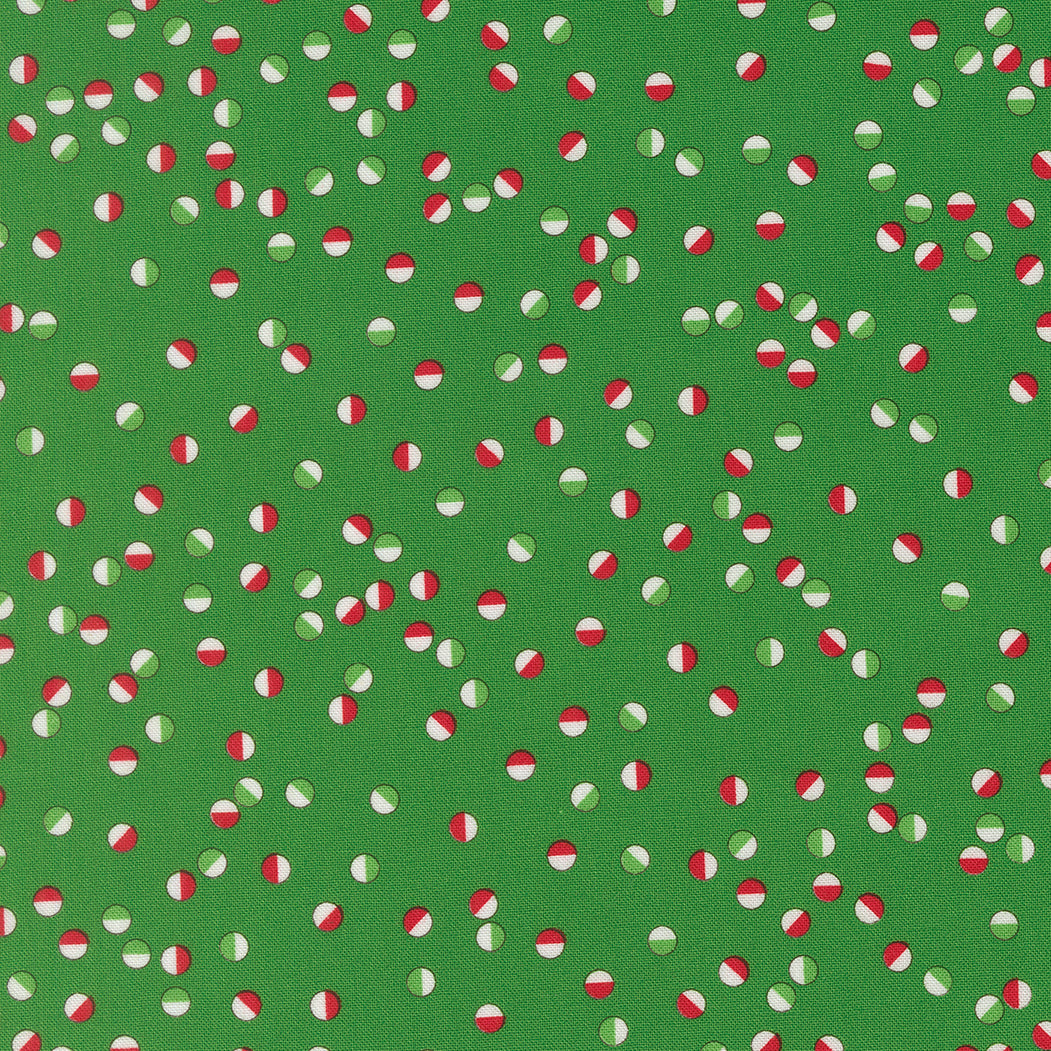 Pattern of red, white, and green circles on a green background